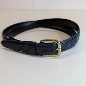 Snake Skin Vintage Square Gold Tone Buckle Skinny Glossy Belt TLS Size Large